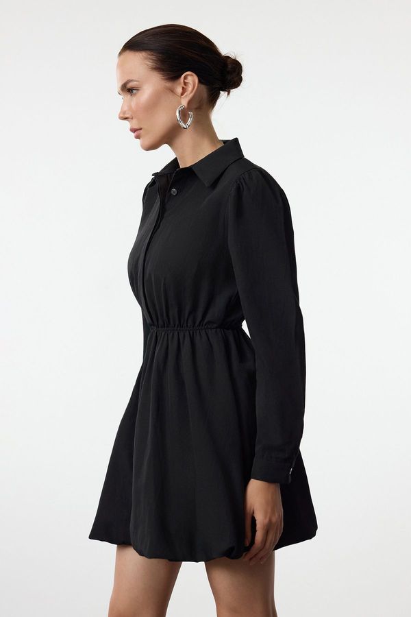 Trendyol Trendyol Black Balloon Skirt Shirt Collar Mini Woven Dress