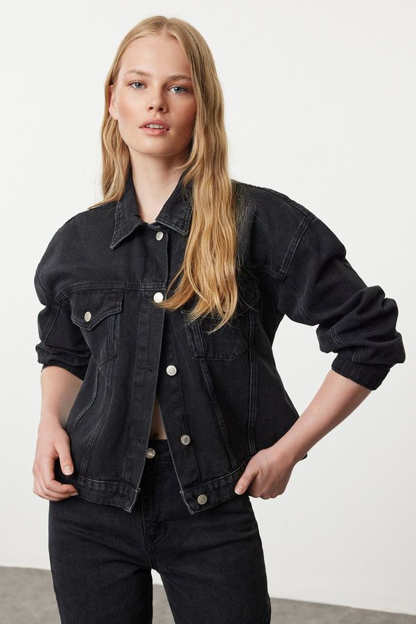 Trendyol Trendyol Black Belt Detailed Denim Jacket