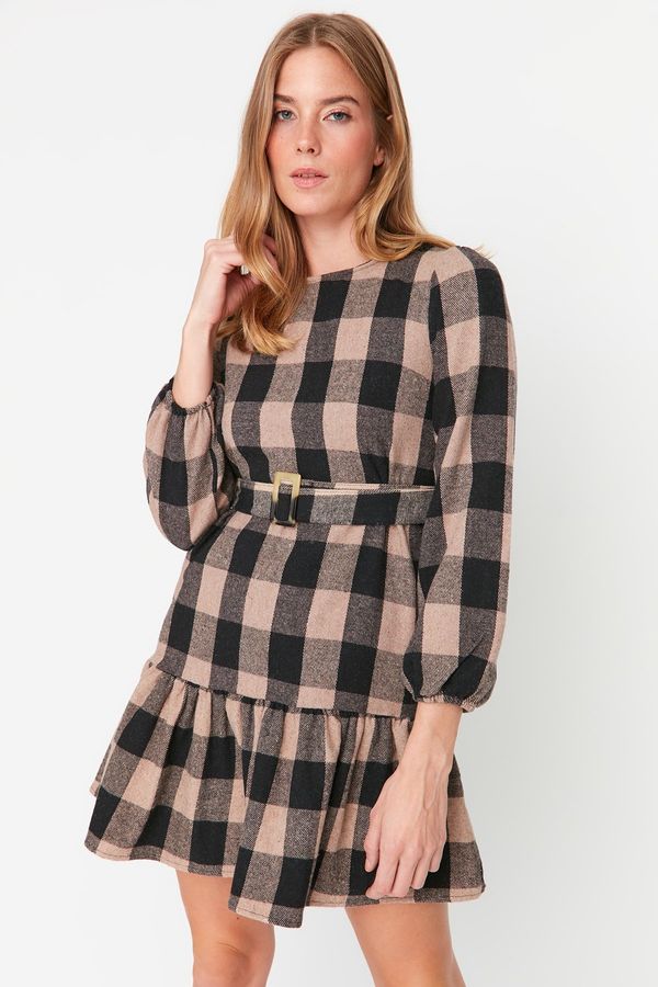 Trendyol Trendyol Black Belt Detailed Plaid Dress