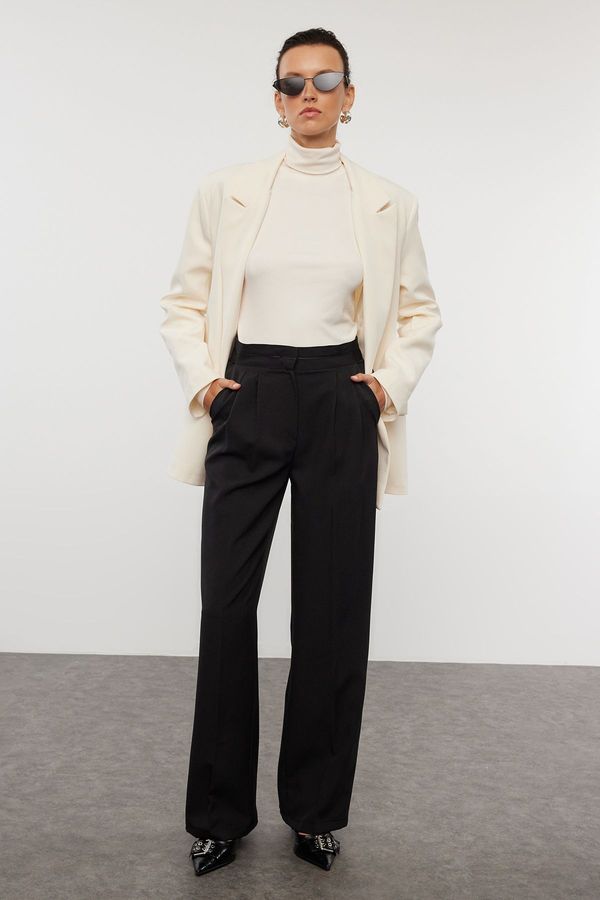 Trendyol Trendyol Black Belt Detailed Wide Leg/Wide Leg Woven Trousers