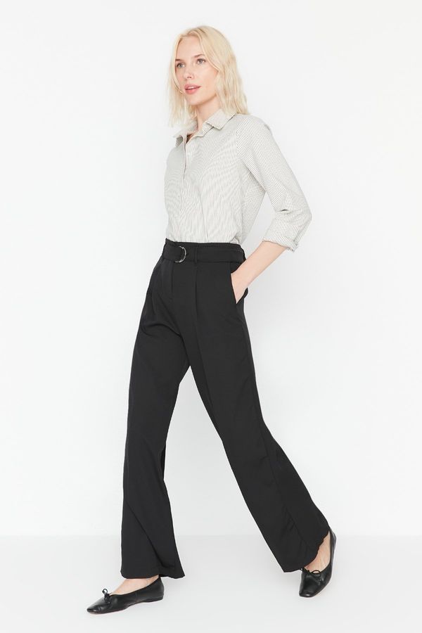 Trendyol Trendyol Black Belt, Wide Leg, Woven Trousers