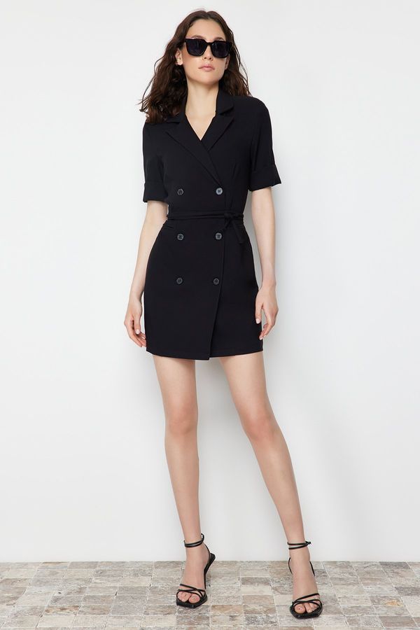 Trendyol Trendyol Black Belted Button Detailed Mini Woven Jacket Dress