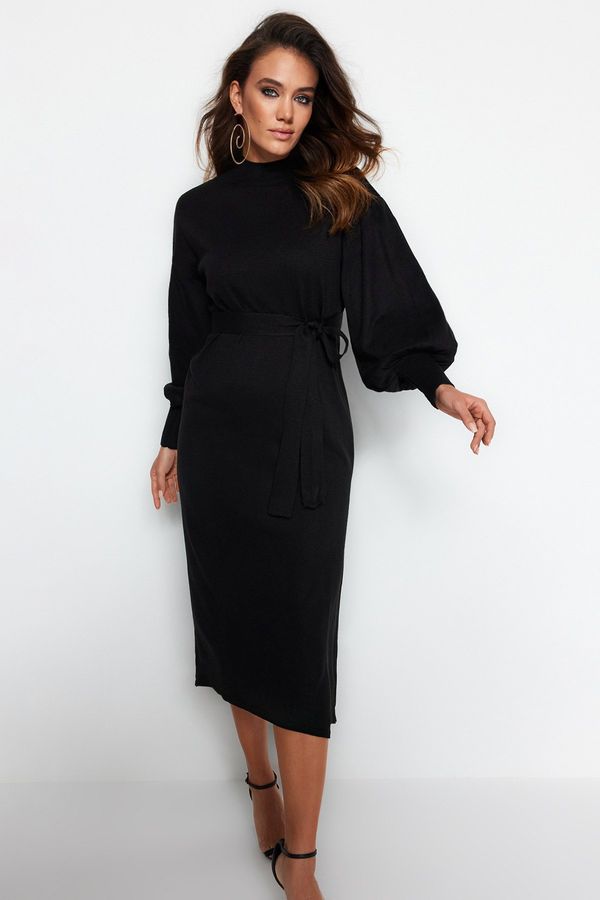 Trendyol Trendyol Black Belted Half Turtleneck Knitwear Dress