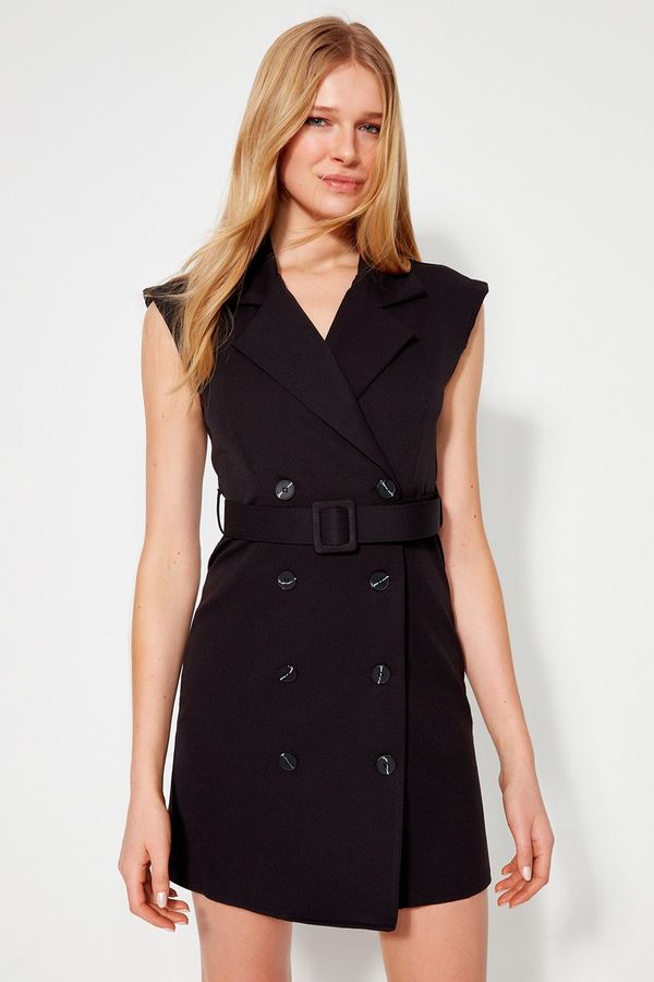 Trendyol Trendyol Black Belted Mini Woven Jacket Dress