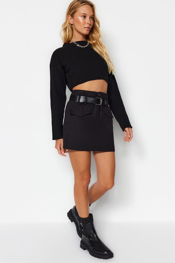 Trendyol Trendyol Black Belted Mini Woven Skirt with Pocket Detail