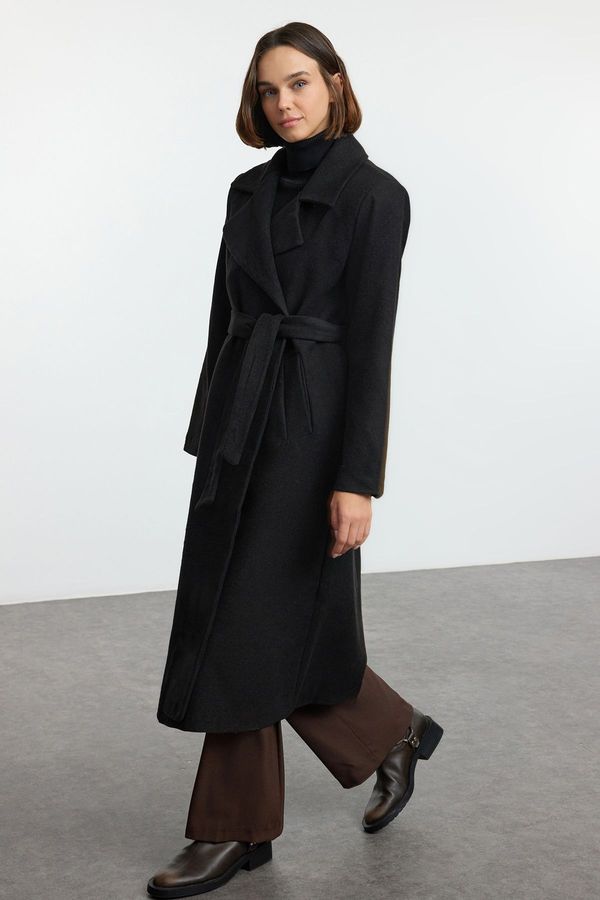 Trendyol Trendyol Black Belted Regular Wool Long Coat Formal Lined Coat