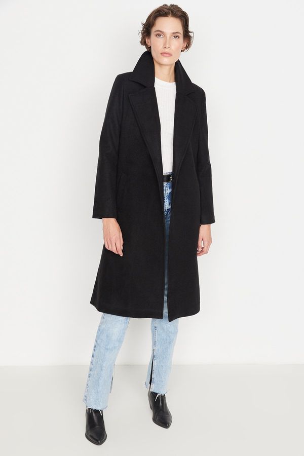 Trendyol Trendyol Black Belted Woolen Cachet Coat