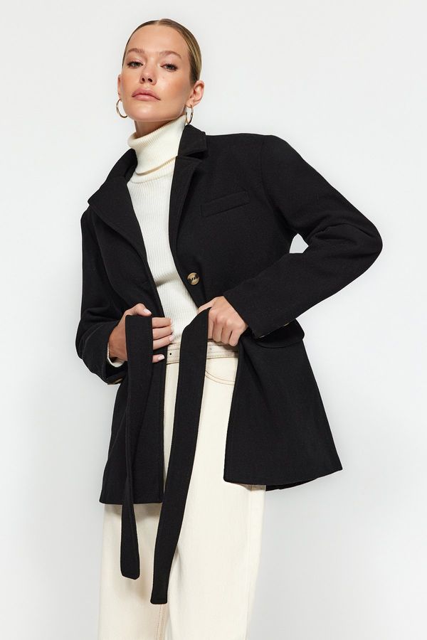 Trendyol Trendyol Black Belted Woolen Cachet Coat