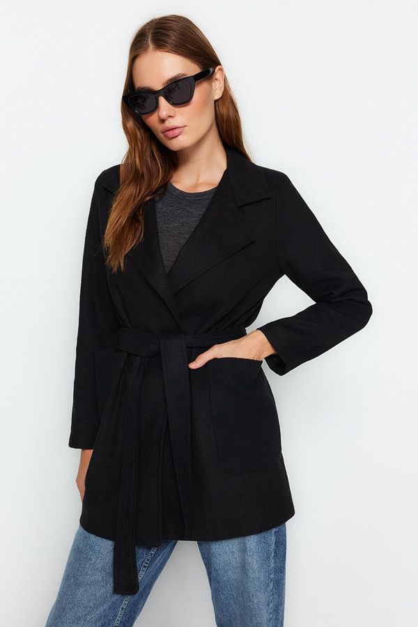 Trendyol Trendyol Black Belted Woolen Cachet Coat