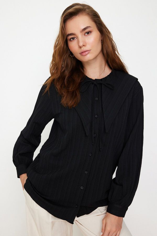 Trendyol Trendyol Black Big Collar Crinkle Woven Shirt