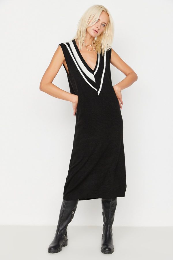 Trendyol Trendyol Black Black Midi Knitwear Striped Dress