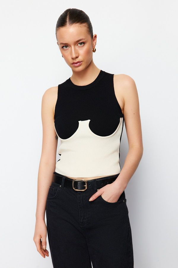 Trendyol Trendyol Black Bodice Detailed Color Block Knitwear Blouse