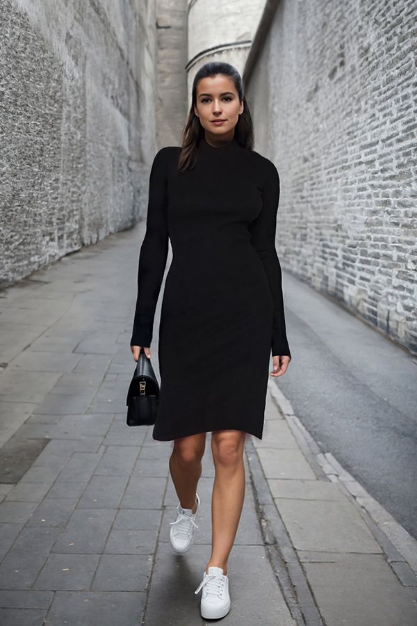 Trendyol Trendyol Black Body-Fitted Slit Crew Neck Mini Ribbed Stretchy Knitted Pencil Dress