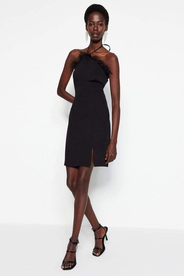 Trendyol Trendyol Black Body-Fitting Lined Woven Otriches Evening Dress