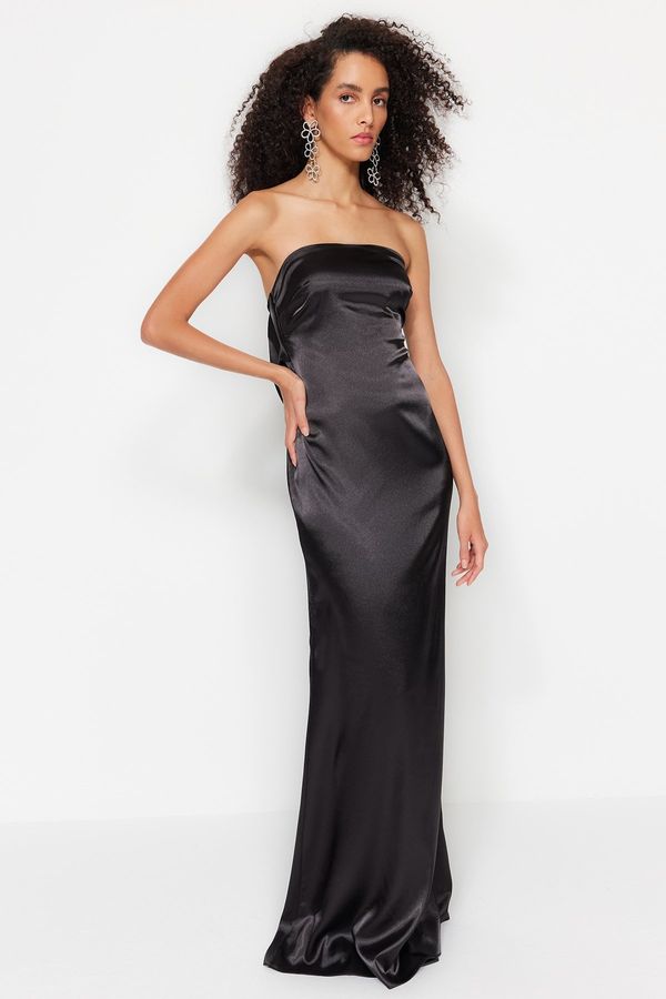 Trendyol Trendyol Black Body-fitting Woven Satin Long Evening Evening Dress