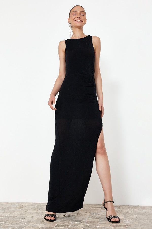 Trendyol Trendyol Black Body-Sitting Glittering Glittered Knitted Long Evening Dress