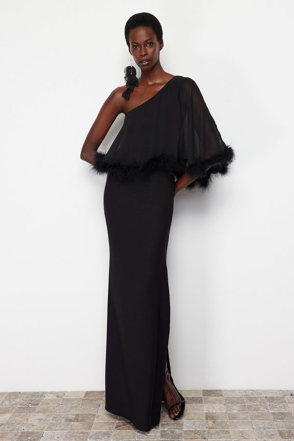 Trendyol Trendyol Black Body-Sitting Woven Openwork Long Evening Dress