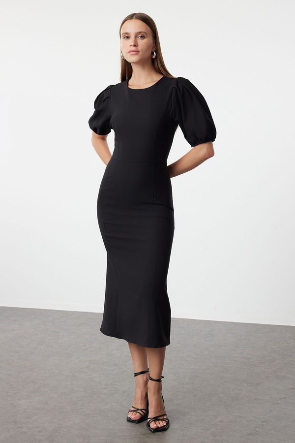 Trendyol Trendyol Black Bodycon Midi Woven Balloon Sleeve Dress