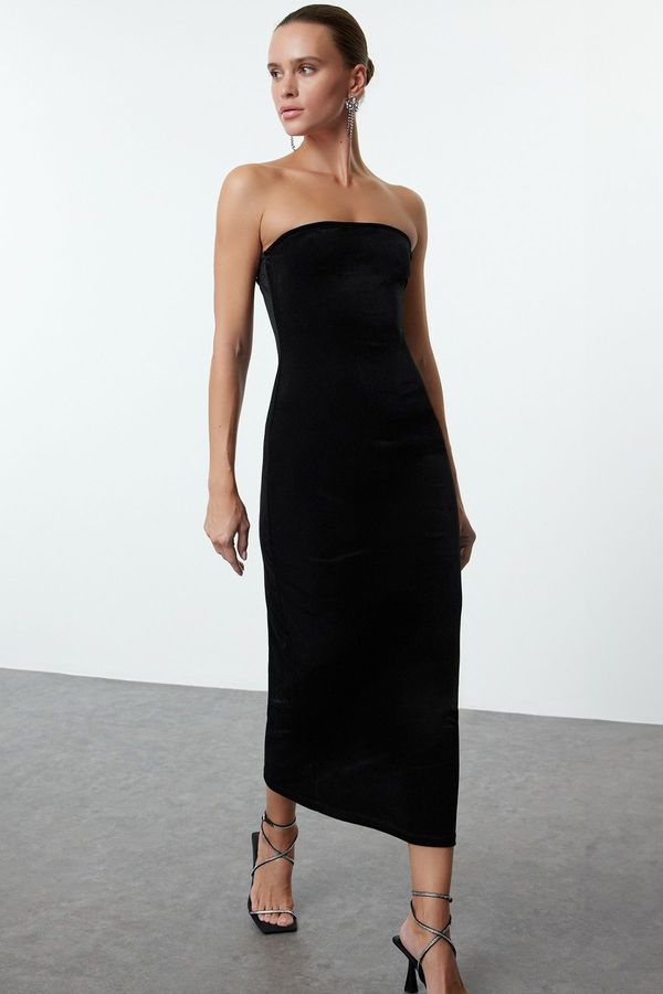 Trendyol Trendyol Black Bodycon Strapless Velvet Knit Dress