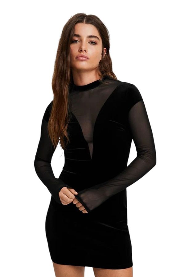 Trendyol Trendyol Black Bodysuit Velvet Knitted Short Dress