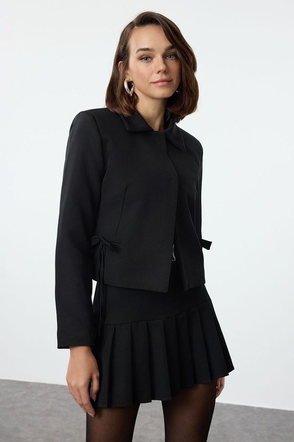 Trendyol Trendyol Black Bow/Ribbon Detail Shirt Collar Blazer Jacket