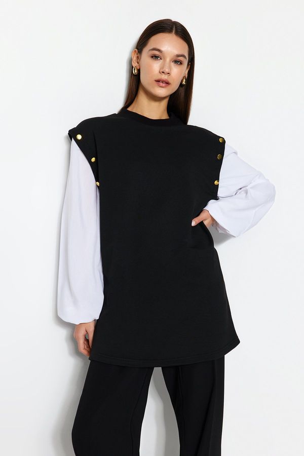 Trendyol Trendyol Black Button Detailed Shirt Sleeve Knitted Tunic