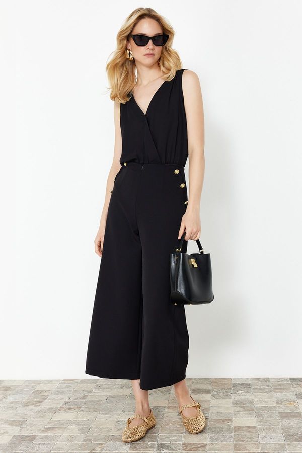 Trendyol Trendyol Black Button Detailed Wide Leg/Wide Leg Pants