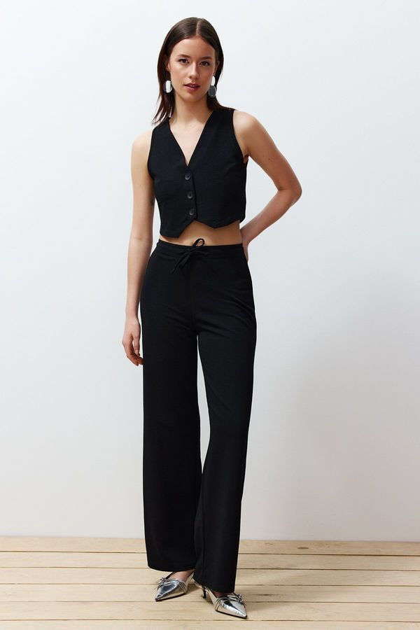 Trendyol Trendyol Black Buttoned V Neck Wide Leg Knitted Vest/Pants Top-Bottom Set