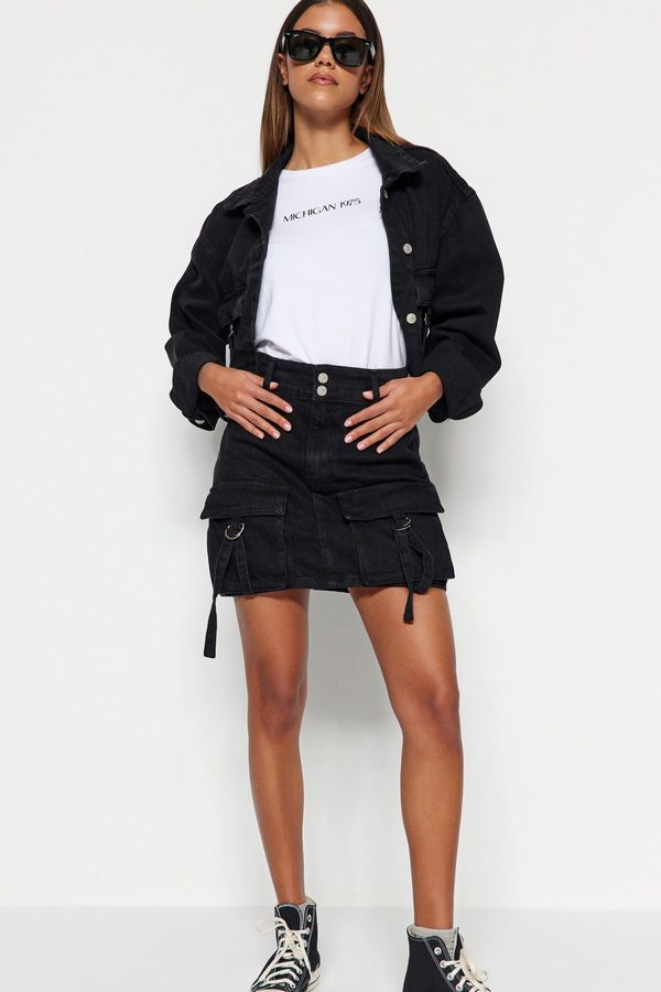 Trendyol Trendyol Black Cargo Pocket Detailed High Waist Mini Denim Skirt