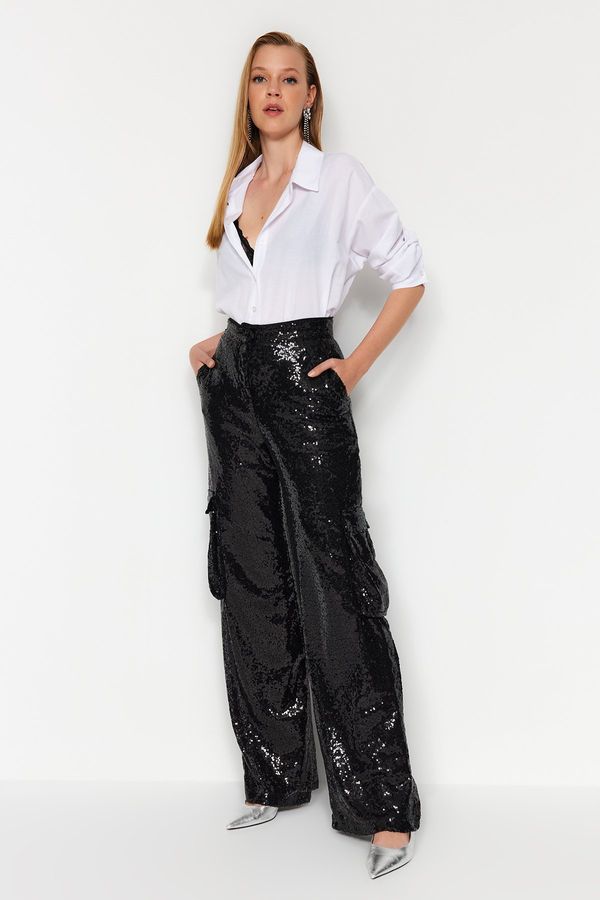 Trendyol Trendyol Black Cargo Sequin Pants with Pocket