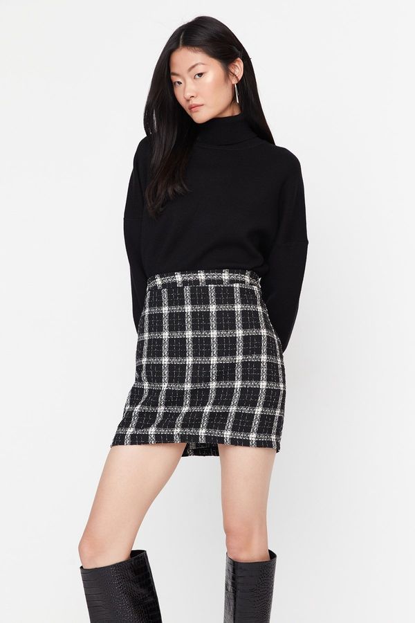 Trendyol Trendyol Black Checkered Patterned Mini Woven Skirt