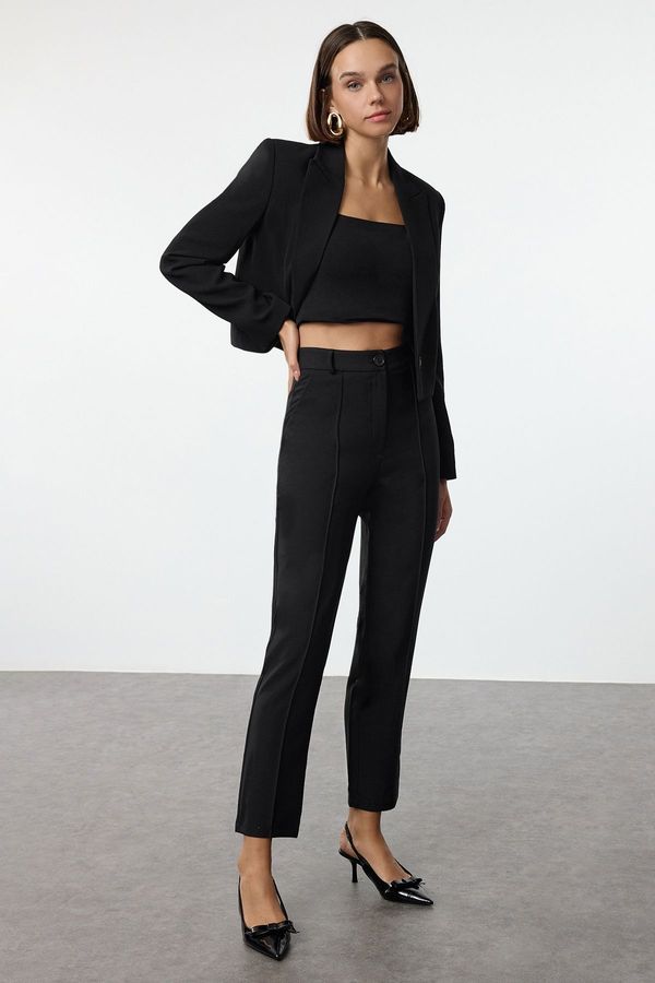 Trendyol Trendyol Black Cigarette Pattern Ribbed Woven Trousers