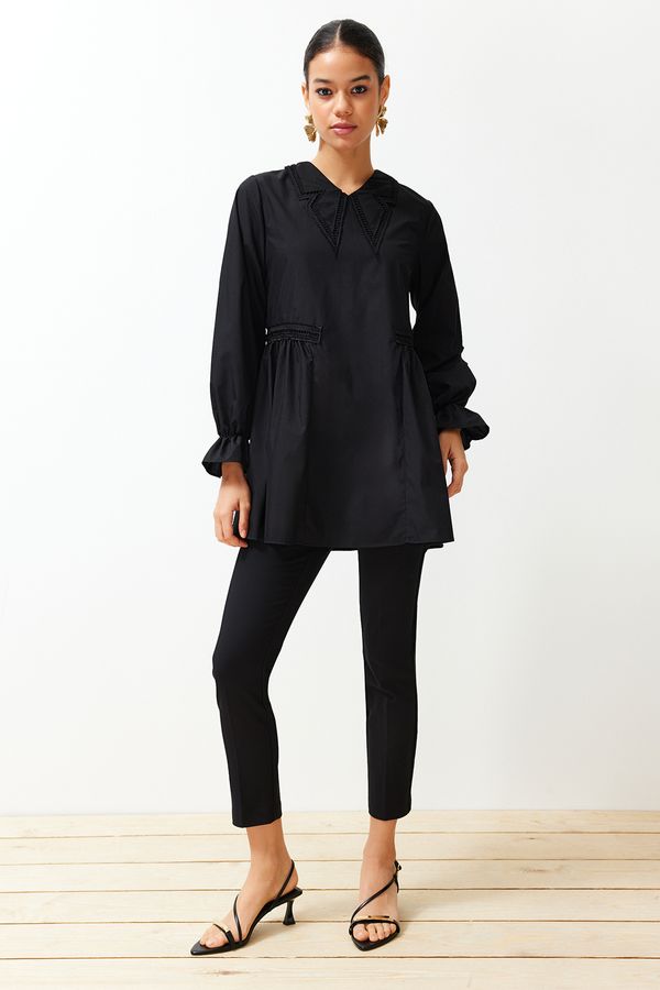 Trendyol Trendyol Black Collar Detailed Cotton Woven Tunic