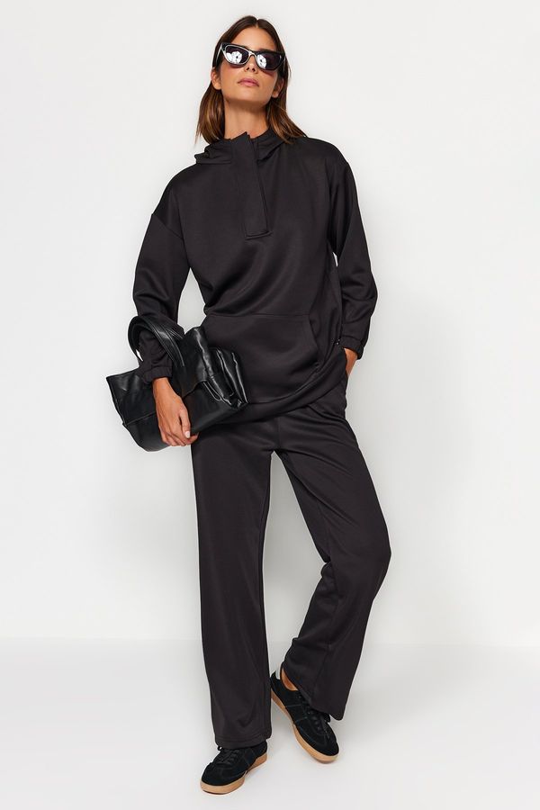 Trendyol Trendyol Black Collar Detailed Hooded Diver/Scuba Knitted Tracksuit Set