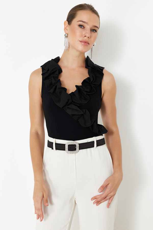 Trendyol Trendyol Black Collar Detailed Knitted Poplin Body