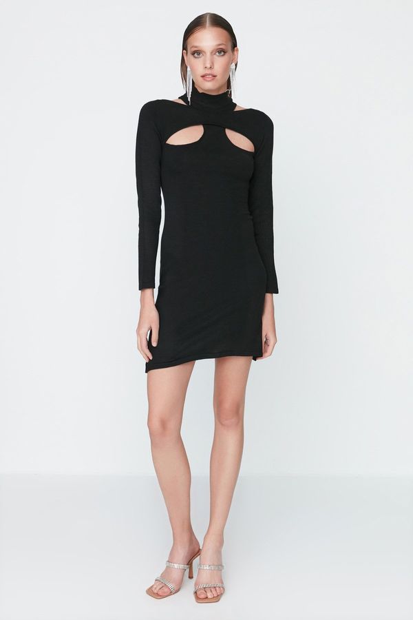 Trendyol Trendyol Black Collar Detailed Knitwear Elegant Evening Dress