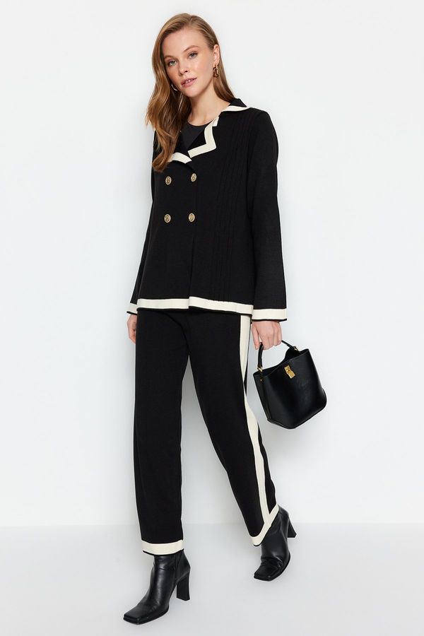 Trendyol Trendyol Black Color Block Jacket-Pants Knitwear Two Piece Set