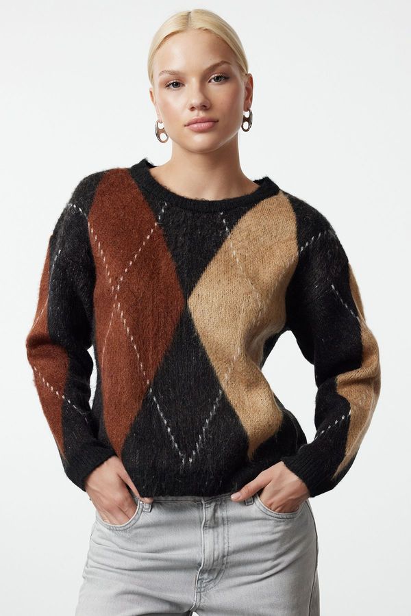 Trendyol Trendyol Black Color Blocked Crew Neck Knitwear Sweater