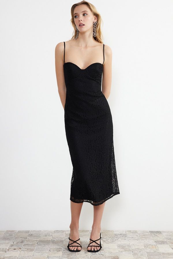 Trendyol Trendyol Black Covered Lace Detailed Knitted Dress