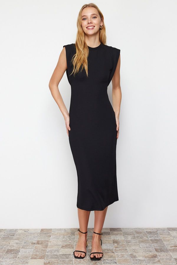 Trendyol Trendyol Black Crew Neck Moon Sleeve Midi Knitted Dress