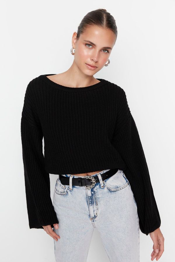 Trendyol Trendyol Black Crop and Spanish Sleeve Knitwear Sweater