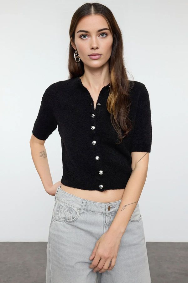 Trendyol Trendyol Black Crop Cotton Wool Knit Cardigan