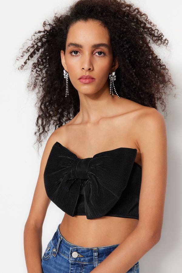 Trendyol Trendyol Black Crop Knitted Textured Bustier