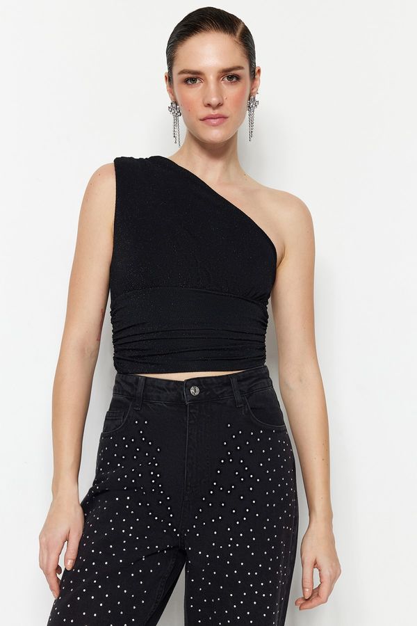 Trendyol Trendyol Black Crop Lined Knitted Shimmer Bustier