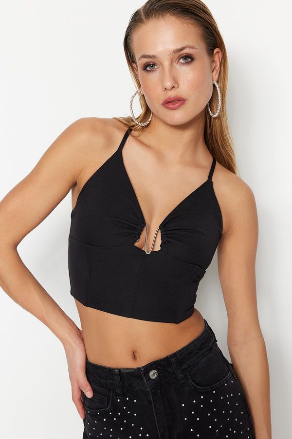 Trendyol Trendyol Black Crop Lined Weaving Bustier With Window/Cut Out Detail With Accessories