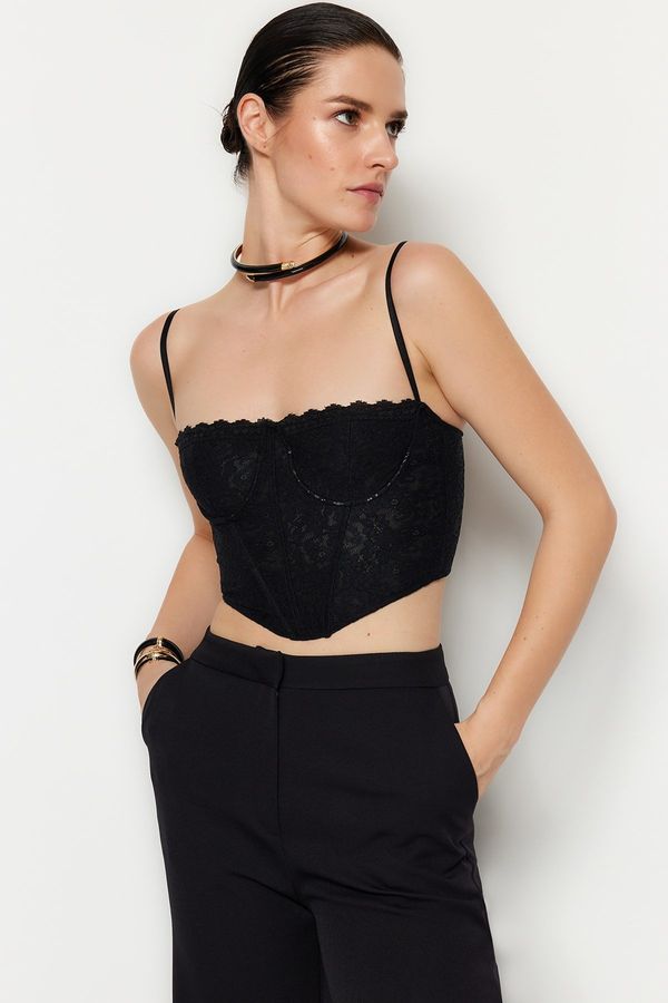 Trendyol Trendyol Black Crop obloženi korzet Detaljan čipkasti prsluk