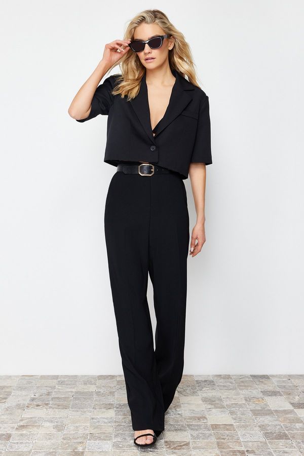 Trendyol Trendyol Black Crop Short Sleeve Woven Blazer Jacket