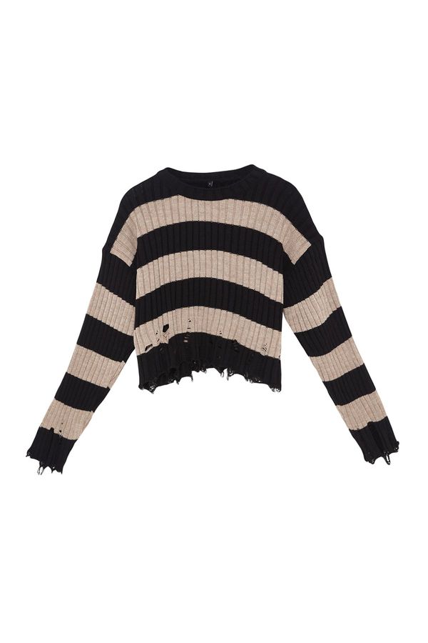 Trendyol Trendyol Black Crop Wide Fit Knitwear Sweater