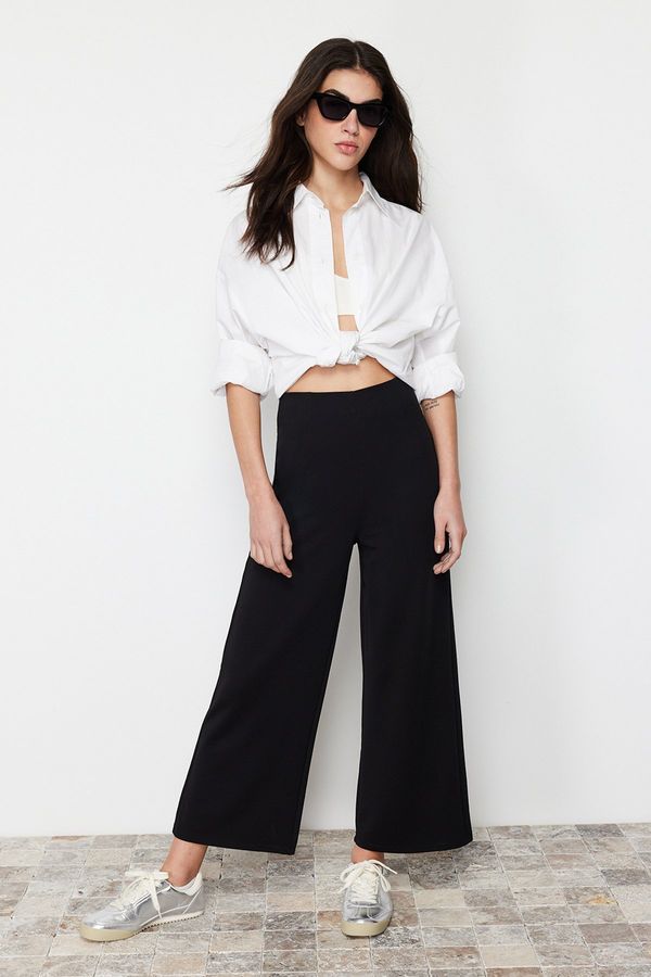 Trendyol Trendyol Black Culotte Fit Cut Out Detail High Waist Trousers