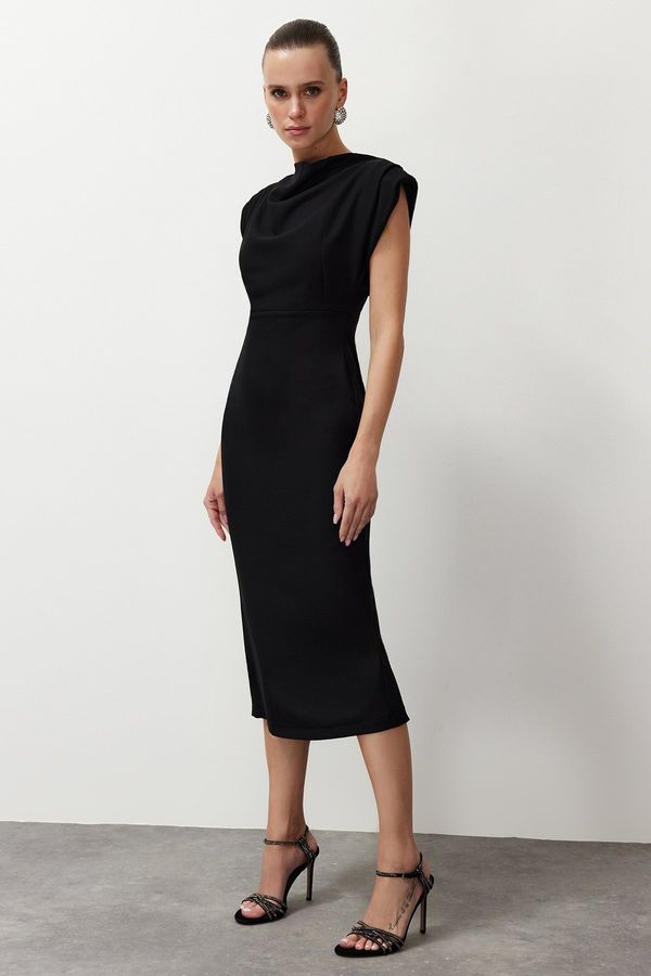 Trendyol Trendyol Black Degaje Collar Body-Fitting Woven Stylish Evening Dress